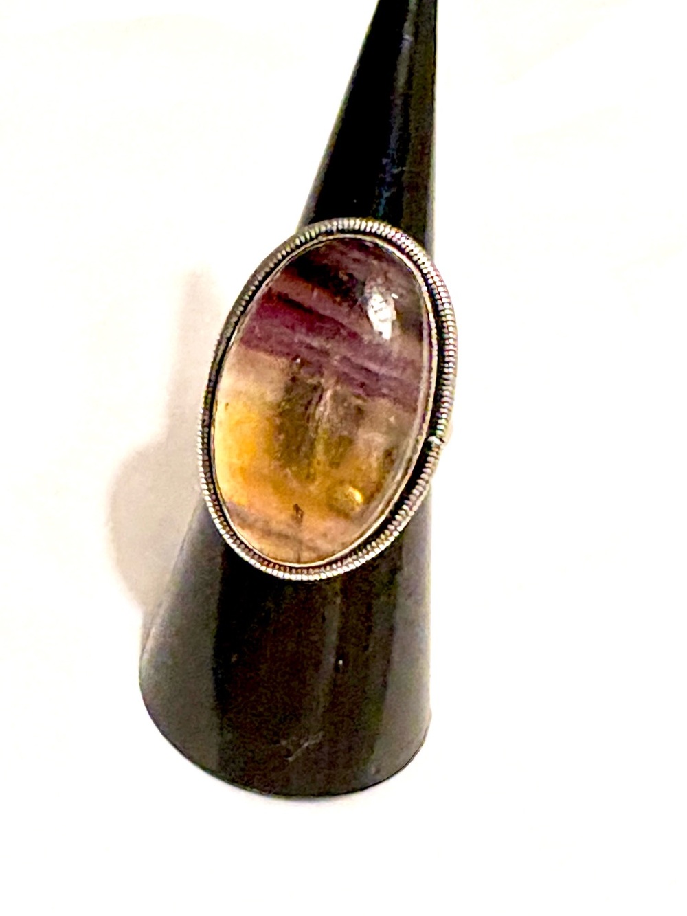 Beautiful, 925 marked, 1 1/4 inch, Fluorite ring size 7.